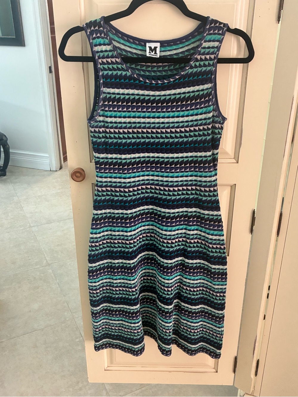 Missoni Sleeveless Patterned Knit Dress in Teal & Navy